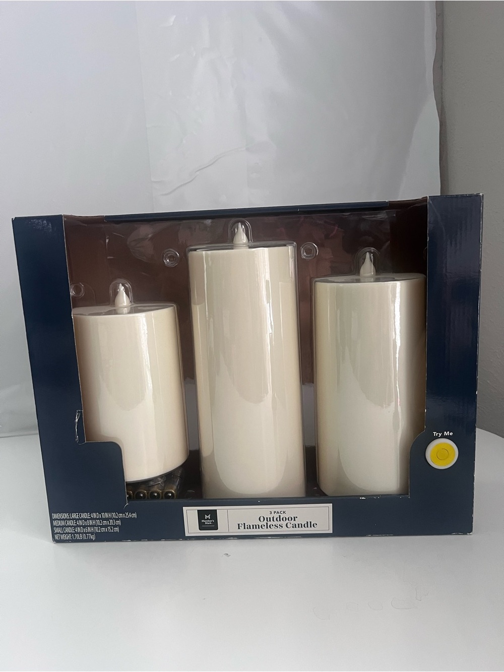 3-Pack Cream Outdoor Flameless Pillar Candles